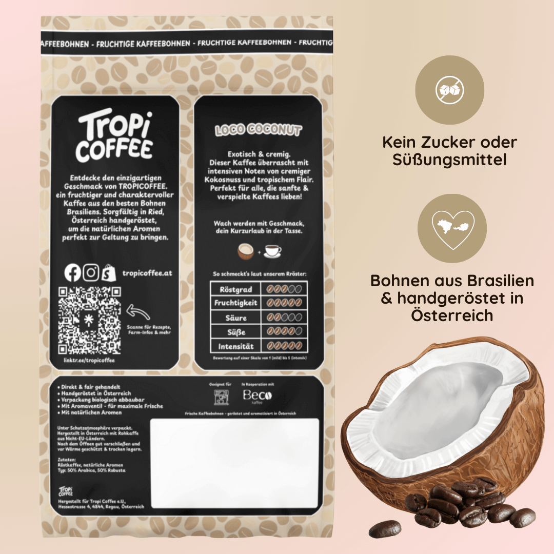 TropiCoffee LOCO COCONUT – Kaffee mit Kokos Geschmack Rückseite